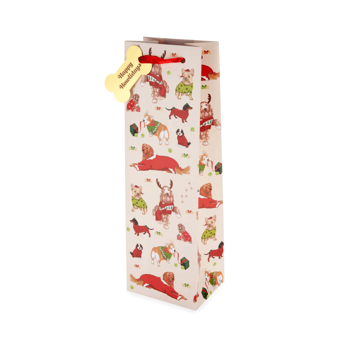 Holiday Dog Single Bottle Gift Bag